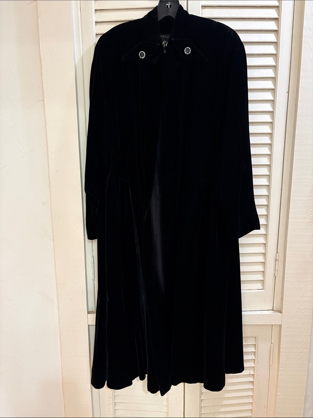 Black Velvet Long Coat - Women's Elegant Evening Jacket